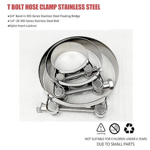 BOTTEN 4 Pack 1.25" T-Bolt Hose Clamp, Clamp Range 41-46mm for 1.25" Hose ID, hose clamps Stainless Steel,hose clamp pliers and clamps heavy duty,radiator hose clamps - Image 4