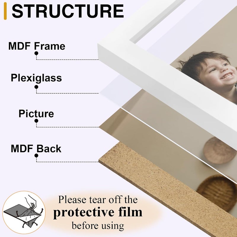 decorUhome Triple 4x4 Picture Frame Vertical, Engineered Wood Trifold Photo Frame with Plexiglass for Tabletop Display, 4x4, White - Image 2
