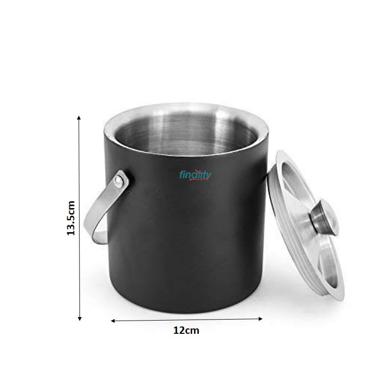 FINALITY Stainless Steel Black Coated Double Walled Insulated Ice Bucket with Tong & Lid 1 Liter | Keeps Ice Cube Cold for 6 hr | Ice Cube Bucket for Home & Mini bar | Ice Box Steel - Image 2