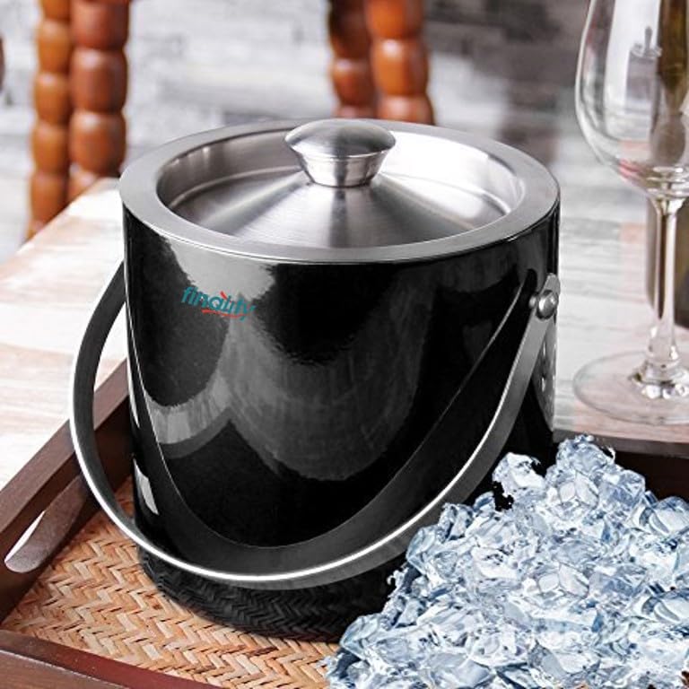 FINALITY Stainless Steel Black Coated Double Walled Insulated Ice Bucket with Tong & Lid 1 Liter | Keeps Ice Cube Cold for 6 hr | Ice Cube Bucket for Home & Mini bar | Ice Box Steel - Image 4