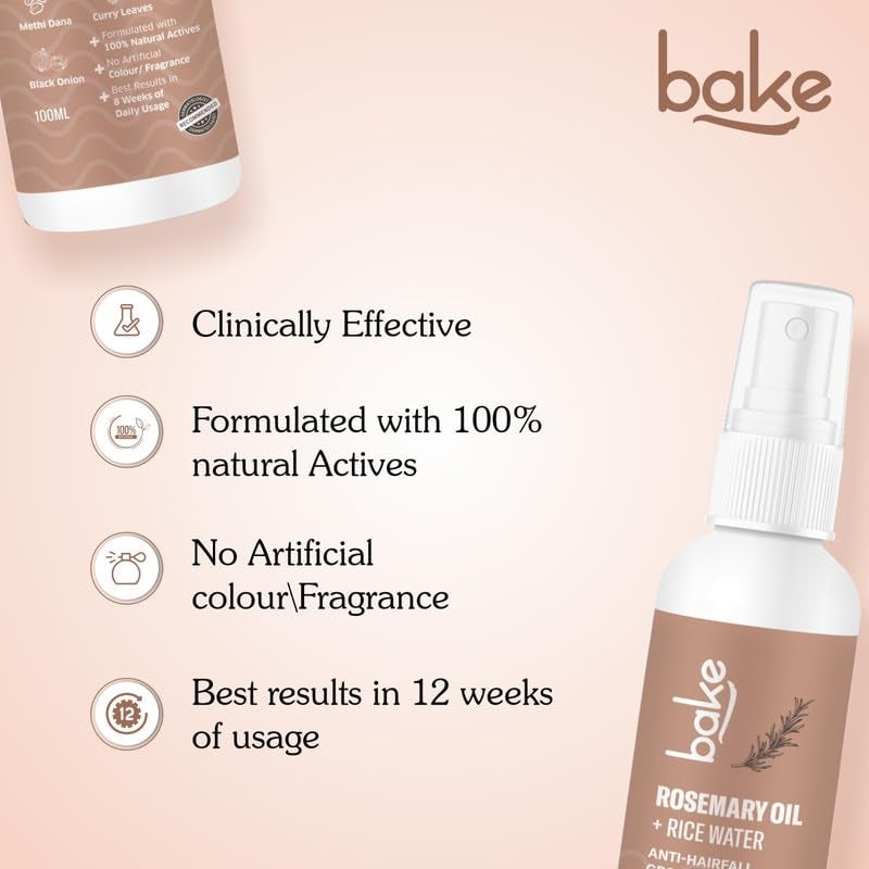 BAKE Rosemary Oil Hair Growth Serum Spray with Rice Water  Methi Dana  For Hair Fall Hair Regrowth  Keratin Treated  Strengthen Hair Follicles  For Women  Men  100ml Rosemary Spray  100ml - Image 4