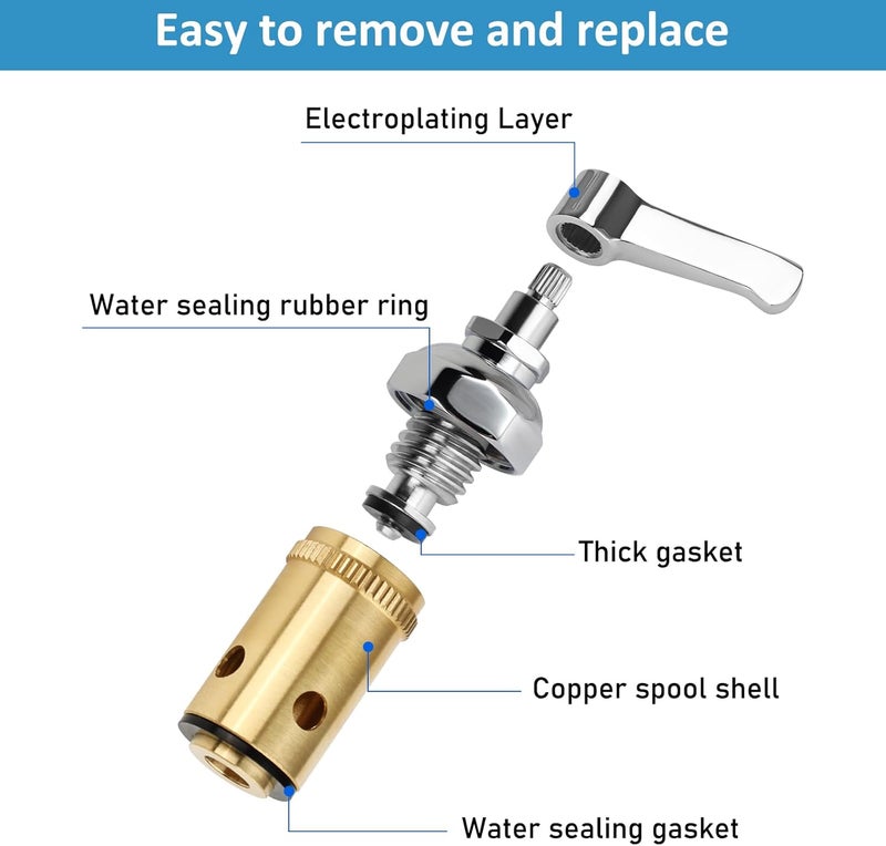 TNROTED Hot and Cold Side Handle Stem Assembly, Brass Spindle Assembly Replacement Fit for All T&S Faucet Valve (Replace 002713-40 002714-40) - Image 5