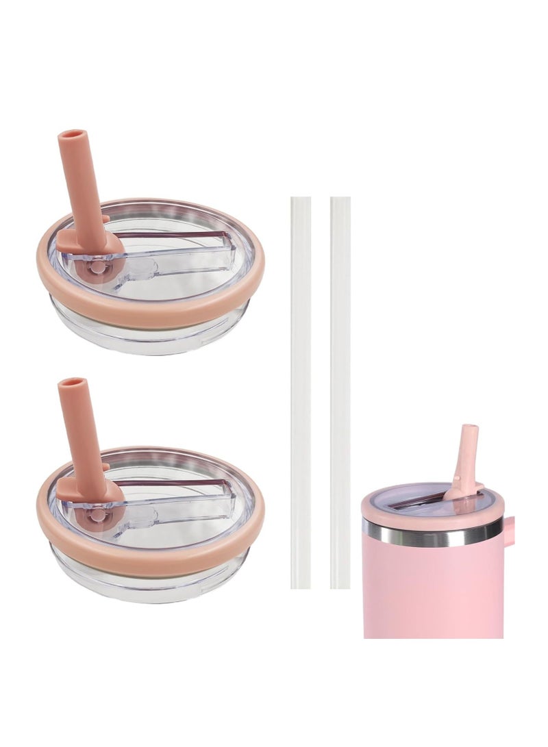 2 Pack 40 oz Tumbler Flip Straw Lid Replacement fit, Spill Proof Splash Resistant Tumbler Lids,Reusable Tumbler Cover for Stanley Cup(Pink)  - Image 1
