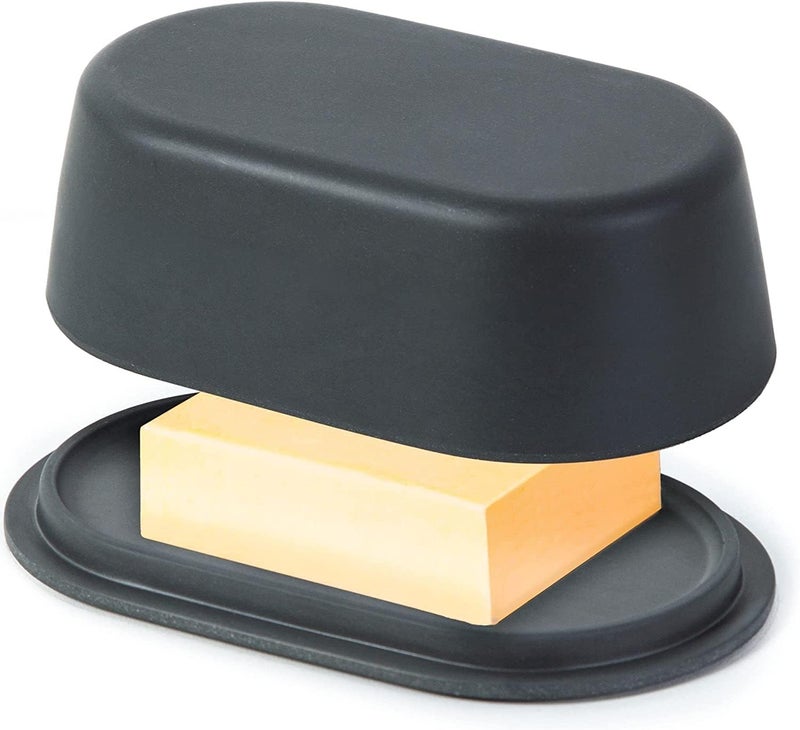 Eco Modern Bamboo Fiber Butter Dish with Lid For Countertop  Dark Grey Butter Keeper Holder  Small Tray Fits Kerrygold European Style Sticks  Dishwasher Safe Kitchen Storage Container Crock