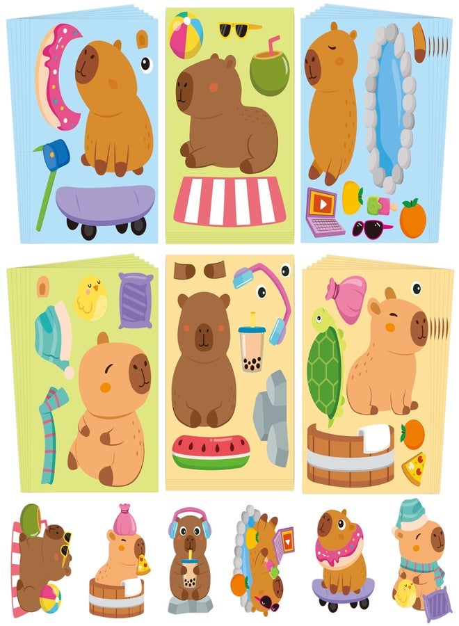 CY2SIDE Capybara Face Stickers Sheets - 36PCS Cute Cartoon Animal Make a Face Stickers Games for Kids School Reward Make Your Own Funny Animal Party Favors DIY Kawaii Capybara Games Activities - Image 1