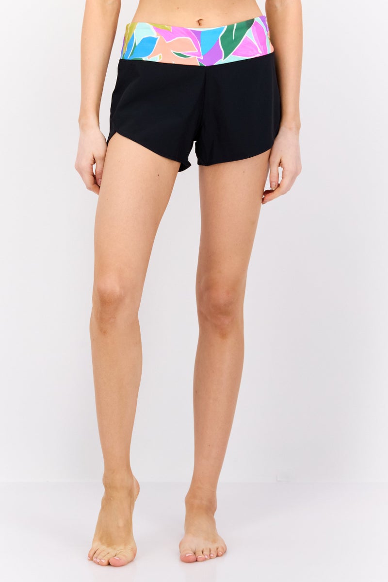 Hurley Women Floral Print Swim Shorts, Black Combo  - Image 1
