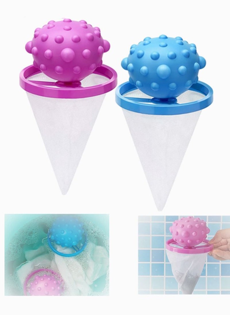 Washing Machine Filter Bag Hair Remover,  Washer Hair Catcher, Reusable Laundry Float Lint Trap Mesh Bag, Portable Lint Filter Net Pouch Washing Machine (Purple, Blue, 2 Pieces)  - Image 1