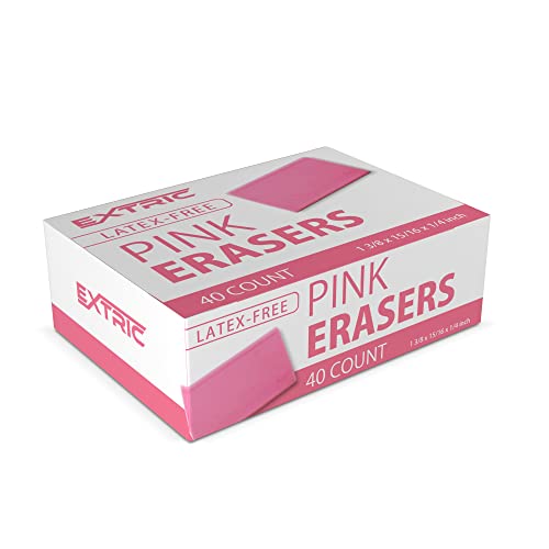 EXTRIC Pink Erasers, 40 Count, Latex Free Eraser for Kids, Square Eraser, Erasers Bulk for School Supplies, Art, and Office Use - Image 2