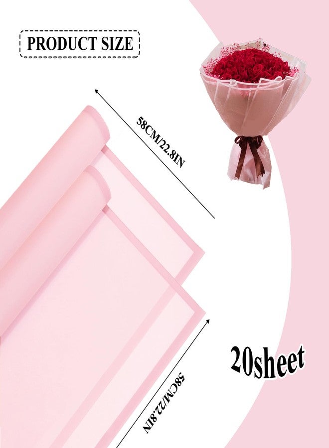 Gloreyan 20 Sheets Flower Wrapping Paper, Florist Bouquet DIY Craft Fresh Flower Wrapping Paper with Pink Border Waterproof Floral Wrapping Gift Box Packaging Material Florist Supplies, Light Pink - Image 2