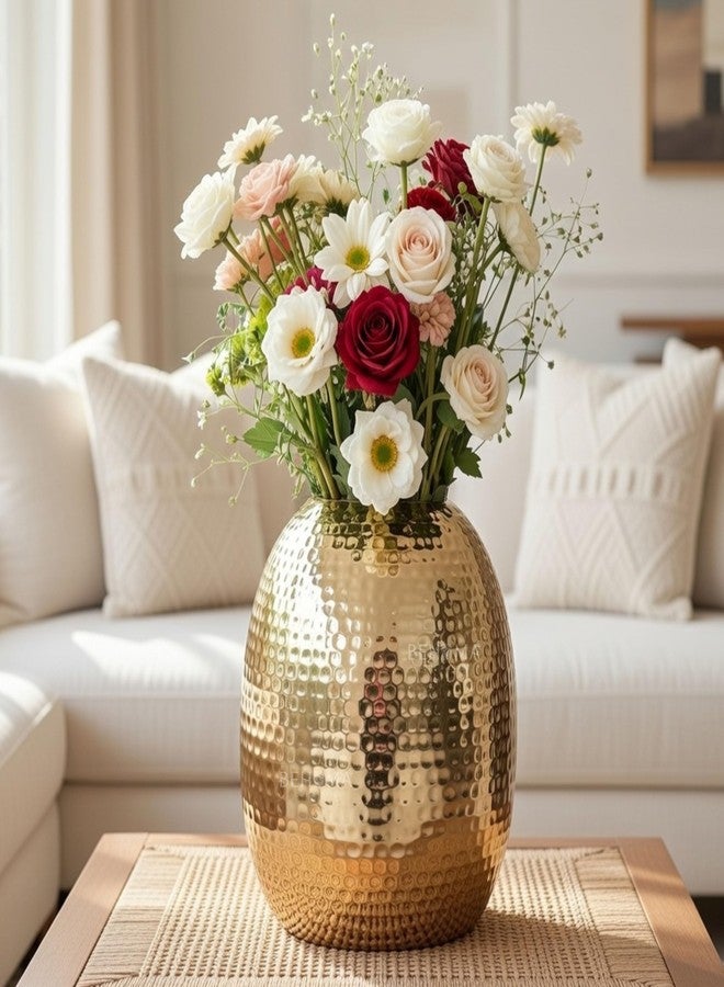 Behoma Metal Oval Shape Vase for Home Decor Decoratives for Living Room Balcony | Best Gift for Birthday Anniversary Diwali Ganpati Onam Festival |Golden 1 Large Pcs (Flowers not Included) - Image 1