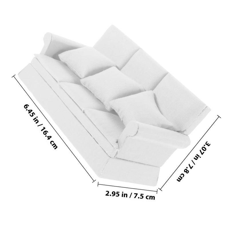 White Miniature Dollhouse Sofa Set With Three Throw Pillows For Scene Decor - Image 3