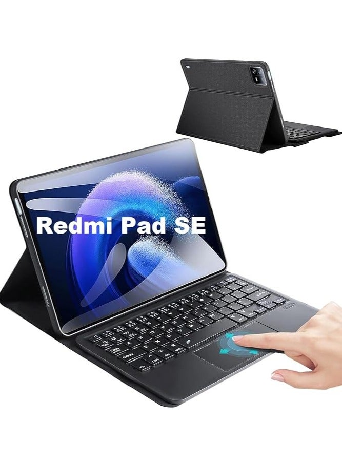 Green Tiger Keyboard case for Redmi Pad SE Ultra-thin PU leather Cover Detachable Bluetooth Keyboard with Arabic and English letter Touchpad supports Multi Viewing Angles compatible for Redmi Pad SE - Image 1