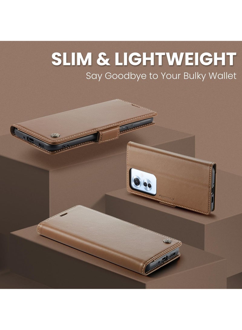 CaseMe Phone Case Luxury PU Leather Design Anti Fingerprint 023 Flip Cover Card Slot Holder Cover For Oppo Reno 11F (Brown) - Image 3