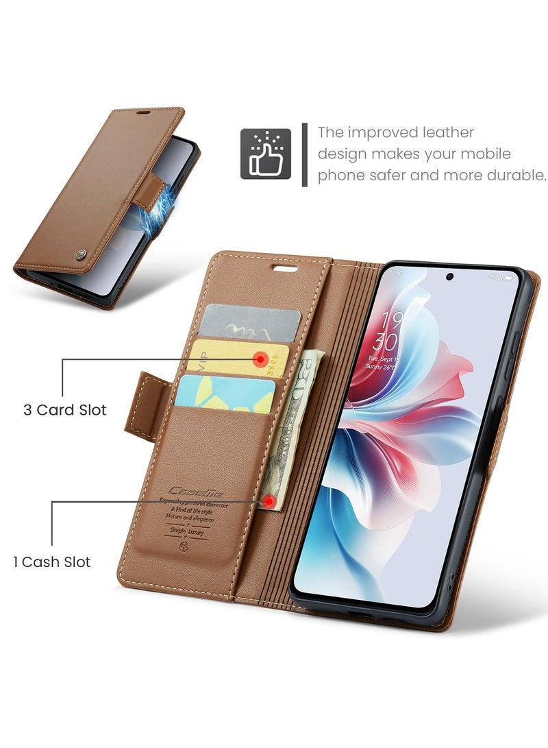 CaseMe Phone Case Luxury PU Leather Design Anti Fingerprint 023 Flip Cover Card Slot Holder Cover For Oppo Reno 11F (Brown) - Image 5