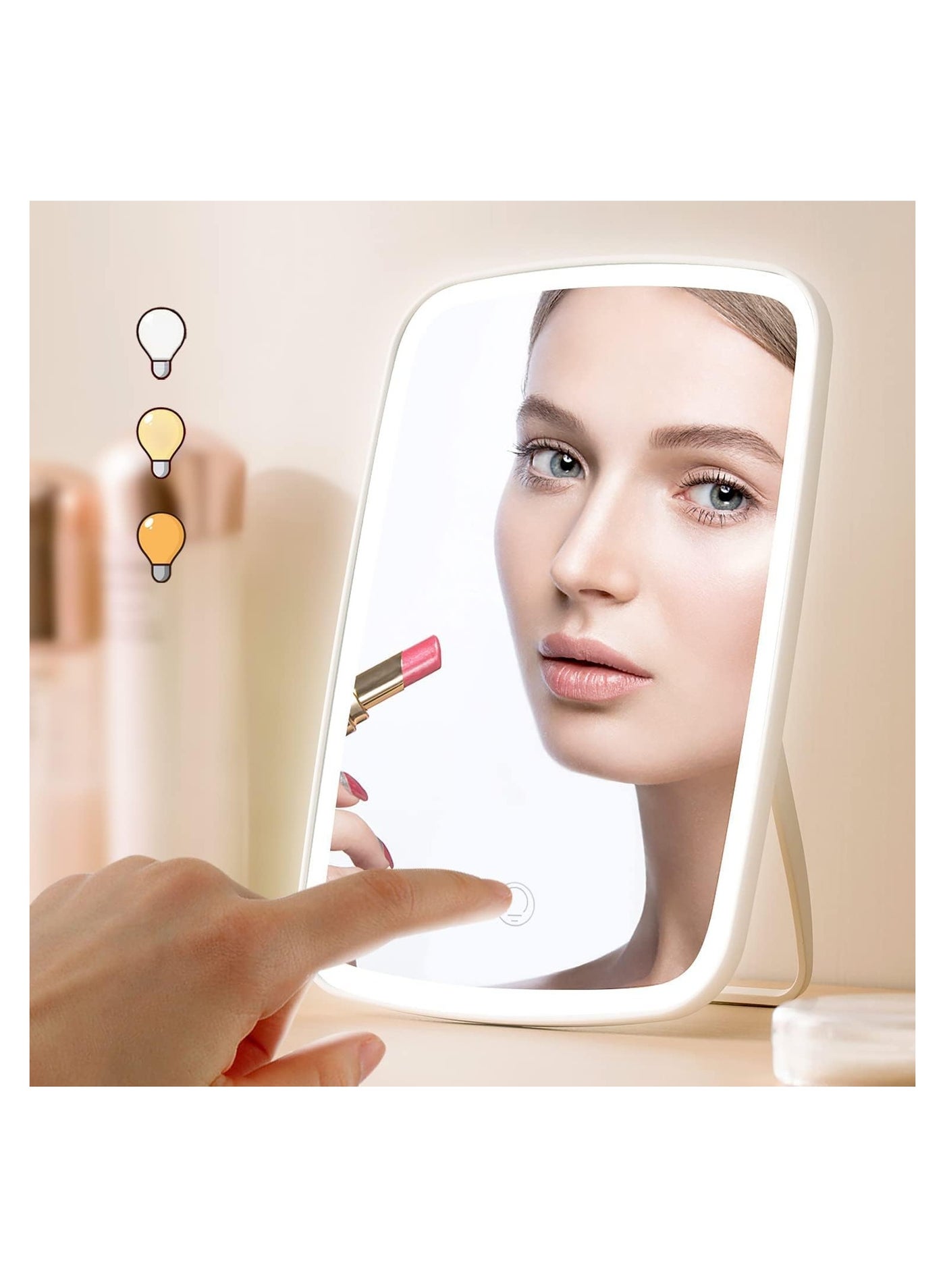 Makeup Mirror Touch Screen Vanity Mirror with Lights,Portable Makeup Mirrors LED Brightness Adjustable Mirror USB Rechargeable Cosmetic Mirror