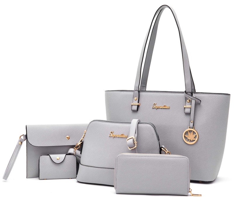 Soperwillton Handbag for Women Wallet Tote Bag Shoulder Bags Top Handle Satchel 5pcs Purse Set - Image 1