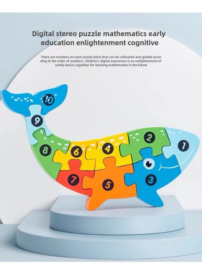 3D Cartoon Cognitive Wooden Large Particle Puzzle Three in One Set Dinosaur Rabbit Pony 2-4 Years Old 3-6 Years Old Children's Toys Parent-Child Interaction Montessori Children's Learning Aids Animal Cartoon Image Color Early Education Toys - Image 2