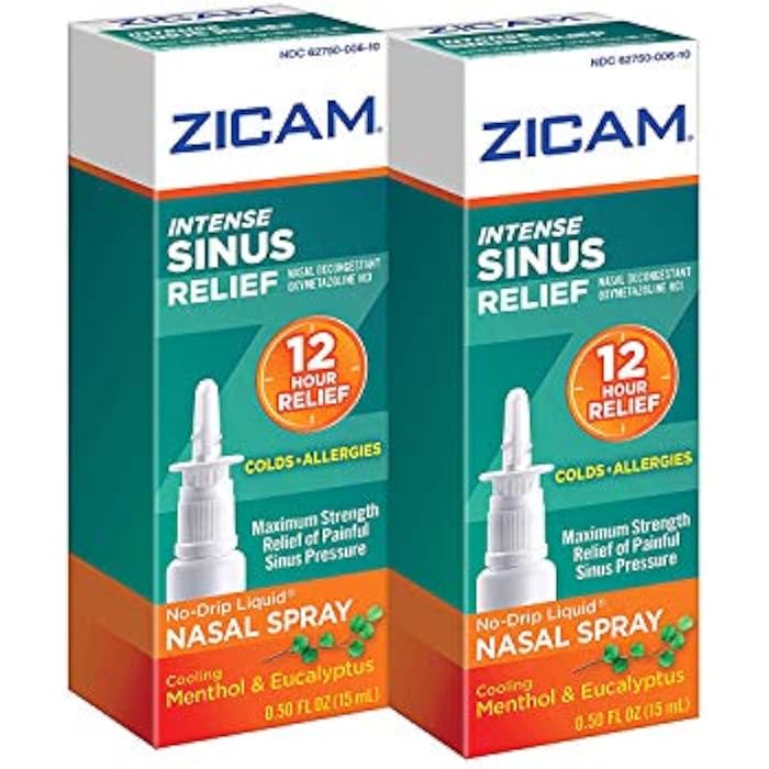 Zicam Intense Sinus Relief No-drip Liquid Nasal Spray with Cooling Menthol & Eucalyptus, 0.5 Ounce (Pack of 2) - Image 1