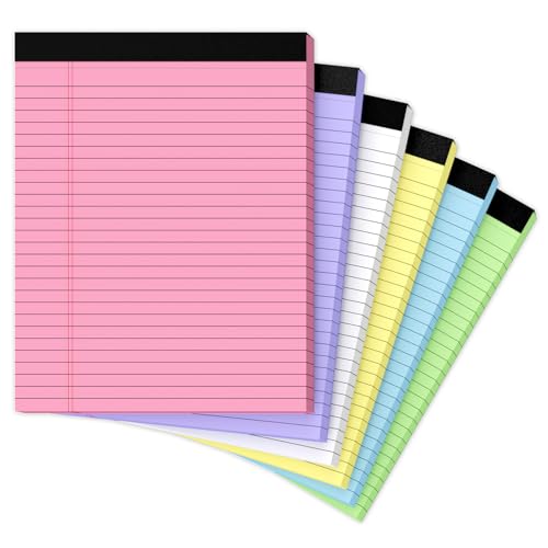 PINJINGPRO 85 x 11 Legal Pads 6 Pack Colored Legal Pads Wide Ruled Note Pads 85 x 11 Writing Pad Multicolor Perforated Note Pads with Sturdy White Back 30 Sheets Per Notepad for School Home Office - Image 1