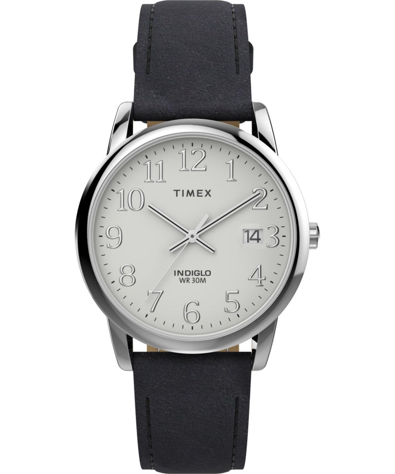 Timex Men's Easy Reader 35mm Watch - Black Strap White Dial Silver-Tone Case - Image 1