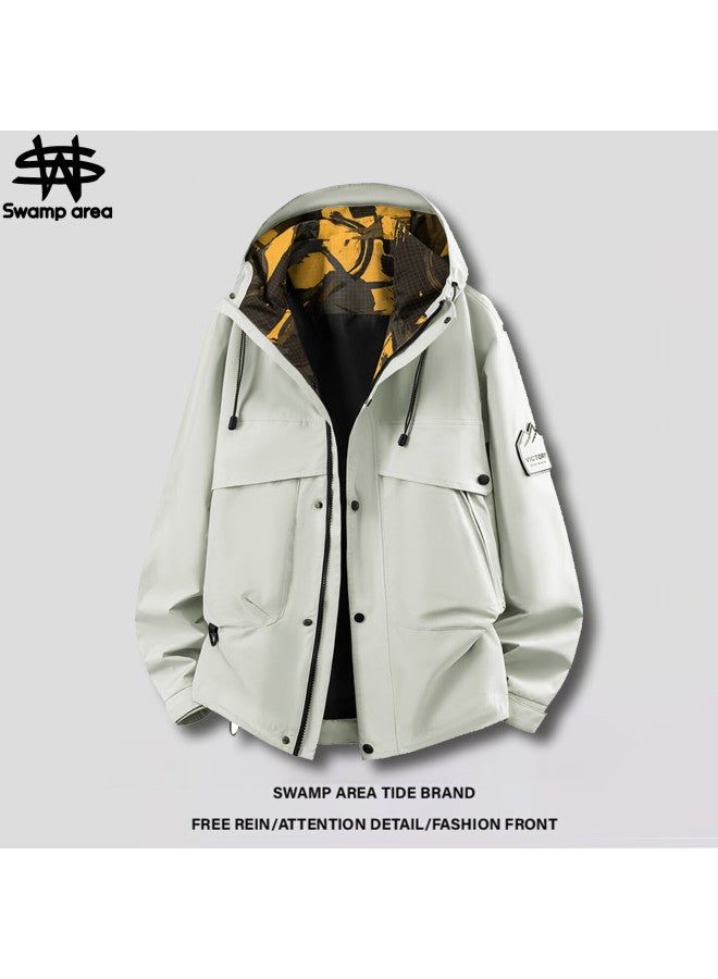 Swamp Area Men's Outdoor Hiking Jacket Spring Autumn Hooded Casual Versatile Coat Swc888 Ivory White 3XL - Image 1