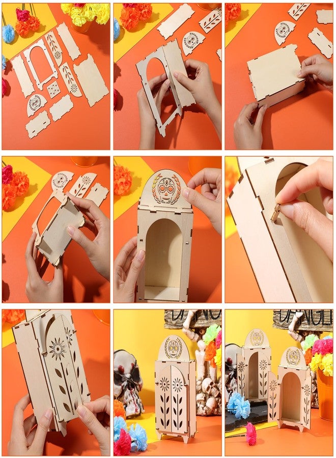 Soaoo صندوق ظلّ Soaoo لعيد الموتى، صندوق ظلّ خشبي لعيد الموتى، زينة جمجمة بابيل بيكادو لعيد الموتى، لوازم مذبح أوفريندا، إطار صورة تذكاري (قطعة واحدة) - Image 2