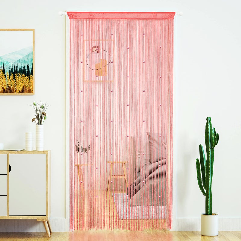 Yaoyue Beaded Curtain Door String Curtains For Doorway Tassels Beads Hanging Fringe Hippie Room Divider Window Hallway Entrance Wall Closet Bedroom Privacy Decor (39?110In/100?280Cm Pink) - Image 1