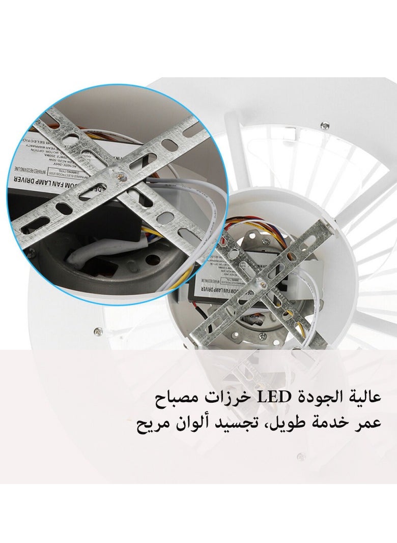 ماركة غير محددة مروحة سقف مع أضواء مع جهاز تحكم عن بعد، إضاءة سهلة التركيب للداخل وغرفة المعيشة وغرفة النوم، لون أبيض  - Image 4