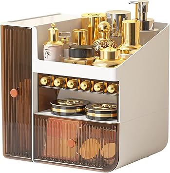 Taylor & Brown Taylor Brown Makeup Organiser Cosmetic Storage Box Make up Organizer Dressing Table Plastic Cosmetics Holder Countertop with Drawer for Beauty Skincare - Image 1