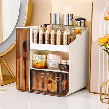 Taylor & Brown Taylor Brown Makeup Organiser Cosmetic Storage Box Make up Organizer Dressing Table Plastic Cosmetics Holder Countertop with Drawer for Beauty Skincare - Image 2