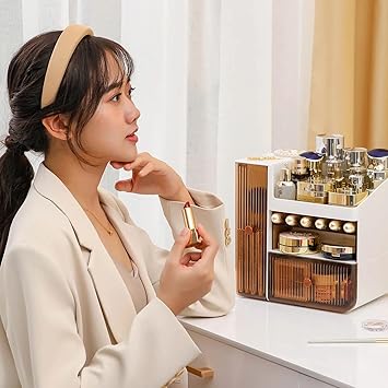 Taylor & Brown Taylor Brown Makeup Organiser Cosmetic Storage Box Make up Organizer Dressing Table Plastic Cosmetics Holder Countertop with Drawer for Beauty Skincare - Image 4