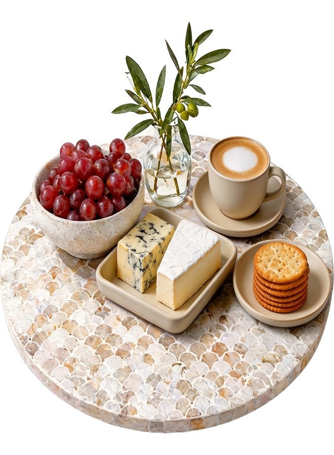 i-lan 17 Inch Mother of Pearl Lazy Susan Turnable Gold Squama Large Decorative Round Rotating Tray for Dining Table,Cabinet,Countertop,Kitchen and Tabletop. - Image 1