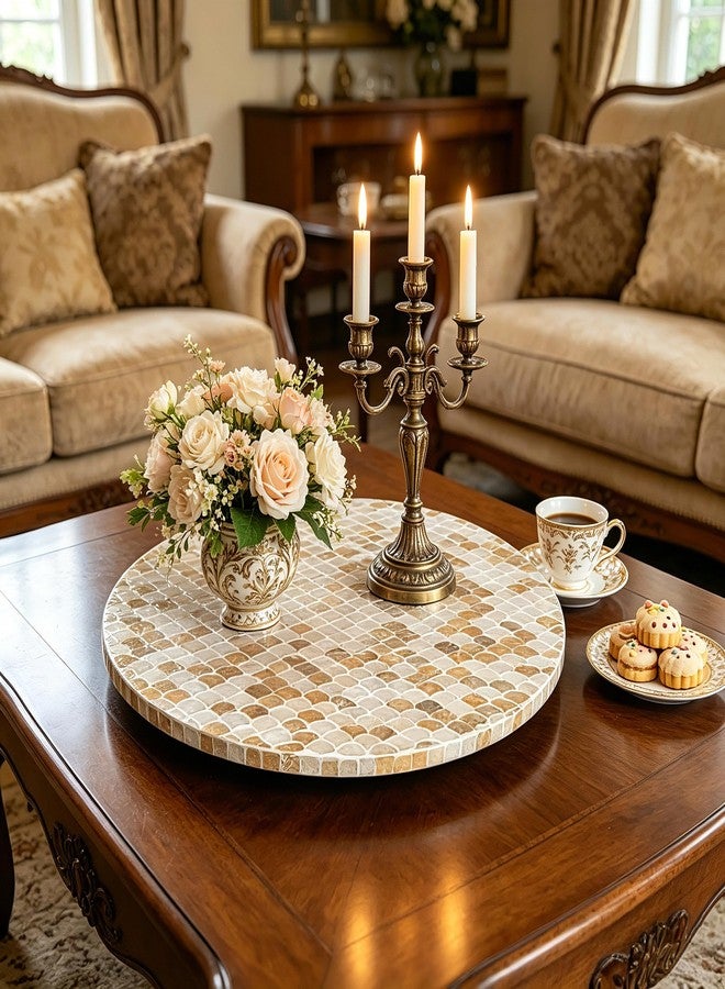 i-lan 17 Inch Mother of Pearl Lazy Susan Turnable Gold Squama Large Decorative Round Rotating Tray for Dining Table,Cabinet,Countertop,Kitchen and Tabletop. - Image 5