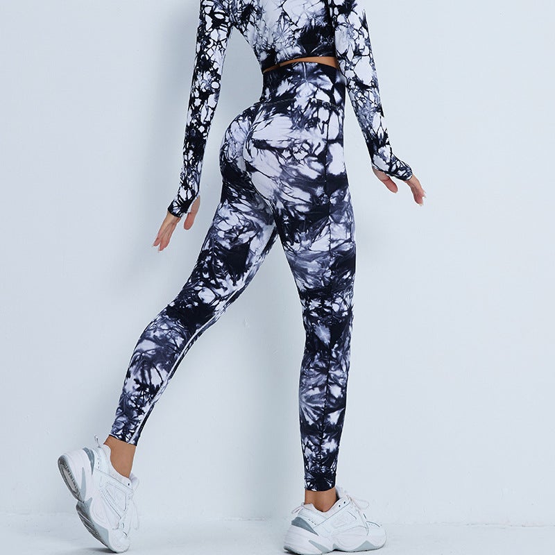 Generic Seamless Tie-Dye Yoga Suit for Women Autumn Black long sleeve 