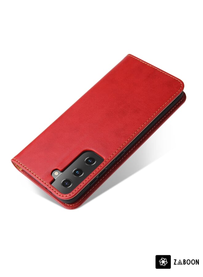 Zaboon Protective Case For Samsung Galaxy S21 FE 5G Fierre Shann PU Genuine Leather Texture Leather - Image 2
