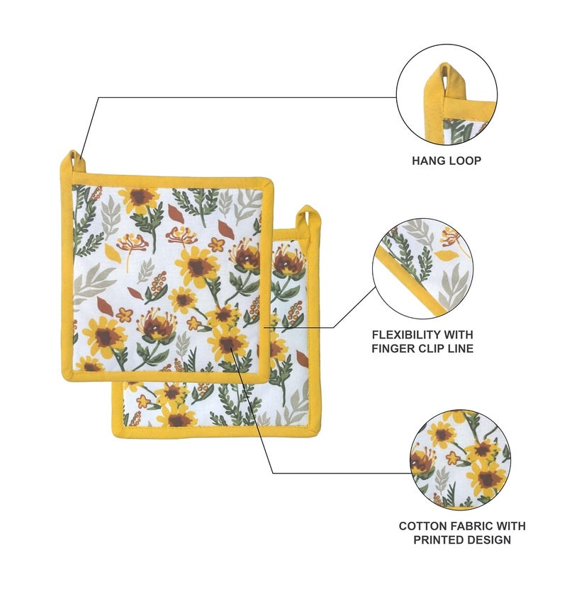 Pixel Home Printed Apron with Centre Pocket, Glove, and Pot Holder - Small Flower Design - Image 4
