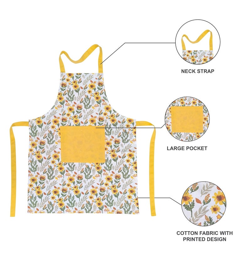 Pixel Home Printed Apron with Centre Pocket, Glove, and Pot Holder - Small Flower Design - Image 2