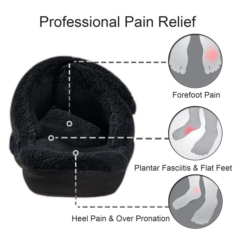 GRITHEIM Women's Orthotic Arch Support Slippers Fuzzy Adjustable Orthopedic Slippers for Plantar Fasciitis Furry Slide Slippers for Ladies black 8 - Image 3