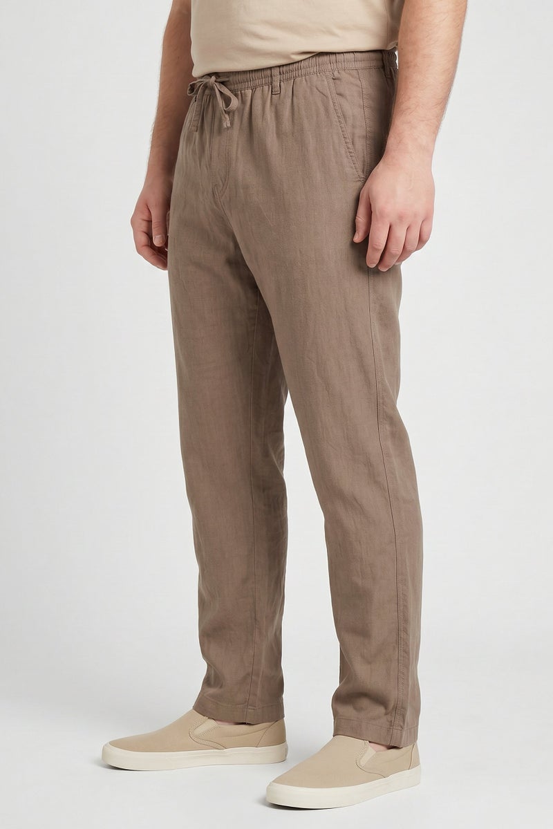 Threadbare Men Straight Fit Solid Straight Leg Pants, Light Brown - Image 3