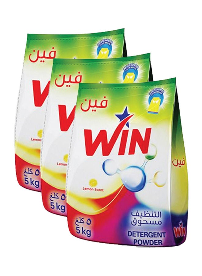 WIN Superior Laundry Detergent Washing Powder for White and Coloured Clothes - Lemon Scent 5KG Pack of 3  - Image 1