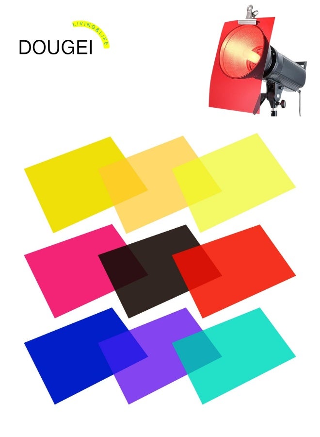 دوغي عبوة 9 من فلاتر ضوء الجل لتصحيح الألوان، فيلم مرشح شفاف ملون، أوراق شفافية ملونة، تصحيح الألوان، فيلم للمصباح، المصباح الأمامي، فلاش الاستوديو، LED، فيلم المصباح الأمامي - Image 1