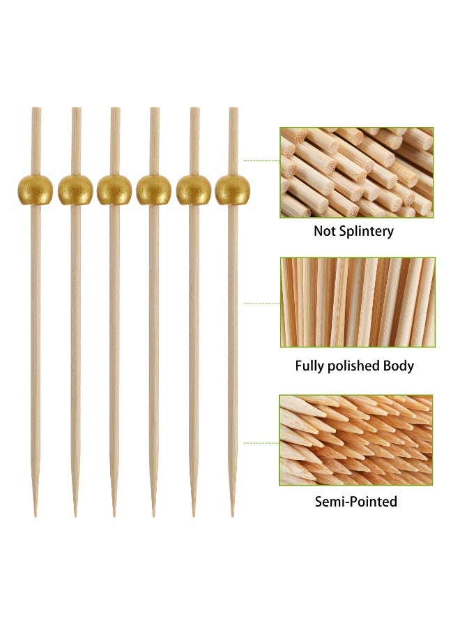 100 Pcs Bamboo Cocktail Picks, 4.7 Inch, Gold Pearl Decorative Toothpicks for Appetizers & Drinks - Image 4