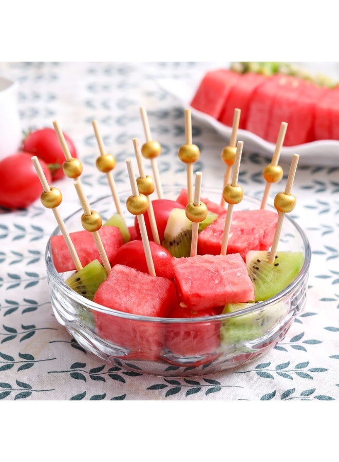 100 Pcs Bamboo Cocktail Picks, 4.7 Inch, Gold Pearl Decorative Toothpicks for Appetizers & Drinks - Image 3