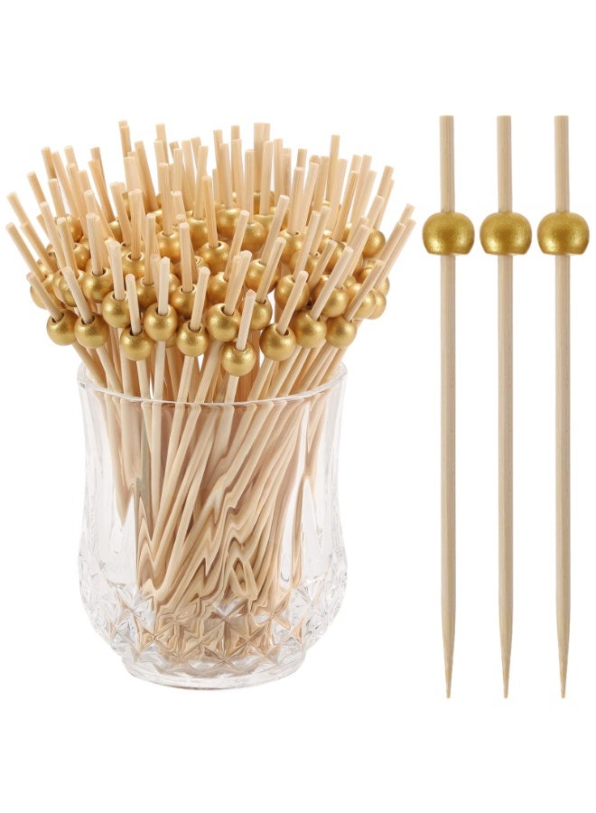 100 Pcs Bamboo Cocktail Picks, 4.7 Inch, Gold Pearl Decorative Toothpicks for Appetizers & Drinks - Image 1