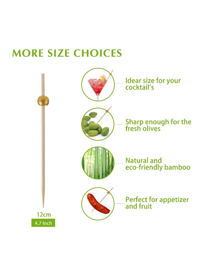 100 Pcs Bamboo Cocktail Picks, 4.7 Inch, Gold Pearl Decorative Toothpicks for Appetizers & Drinks - Image 2