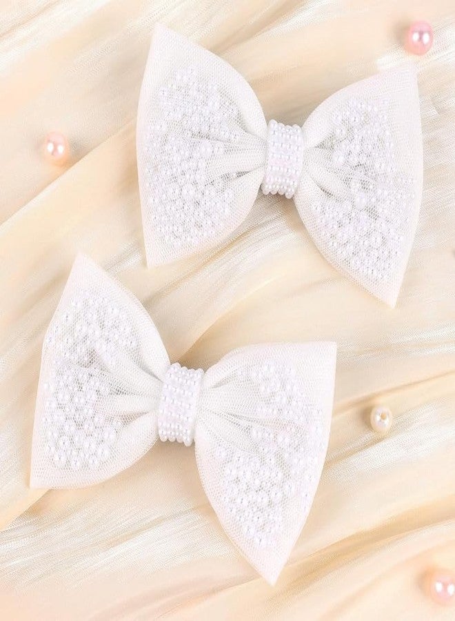 Cerun 2Pcs Luxury Pearl Hair Bows for Girls, White Pearl Hair Bow Clips, Wedding Hair Accessories for Baby Infants Toddlers Kids - Image 5
