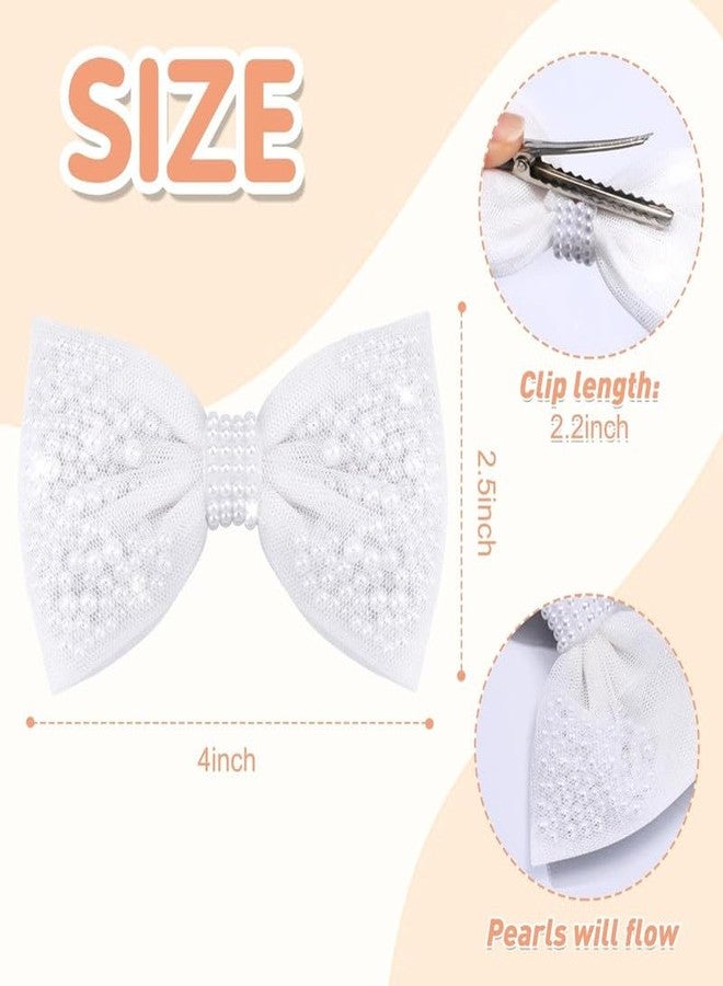 Cerun 2Pcs Luxury Pearl Hair Bows for Girls, White Pearl Hair Bow Clips, Wedding Hair Accessories for Baby Infants Toddlers Kids - Image 4