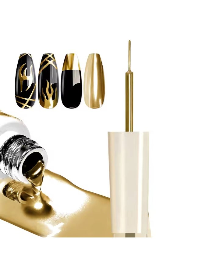 COWSAR جل تحديد ورسم الأظافر المعدني 10 مل – جل فن أظافر بتأثير كروم مرآة ثلاثي الأبعاد، جل رسم دقيق بخطوط رفيعة، طلاء أظافر معدني فضي/ذهبي/ذهبي وردي - Image 1