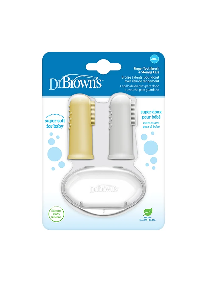 دكتور براونز Silicone Finger Toothbrush with Case, Gray and Yellow, 2-Pack