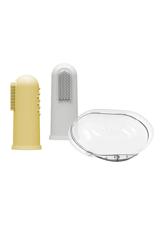 دكتور براونز Silicone Finger Toothbrush with Case, Gray and Yellow, 2-Pack